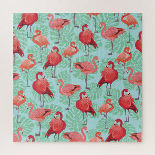 Puzzle Flamencos rosados: Patrón exótico sin foco.