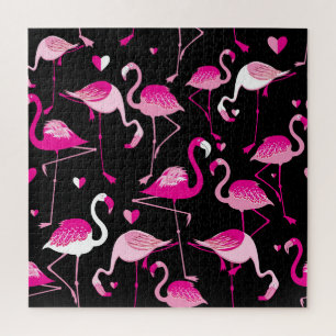 Puzzle Flamencos rosados, patrón oscuro sin costuras.