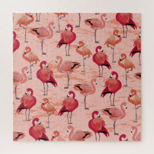 Puzzle Flamencos rosados: Patrón tropical sin foco