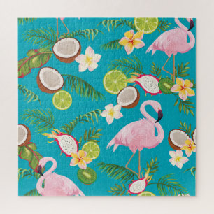 Puzzle Flamencos rosados: Patrón tropical sin foco