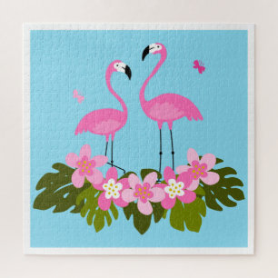 Puzzle Flamencos Tropicales e Ilustración Floral