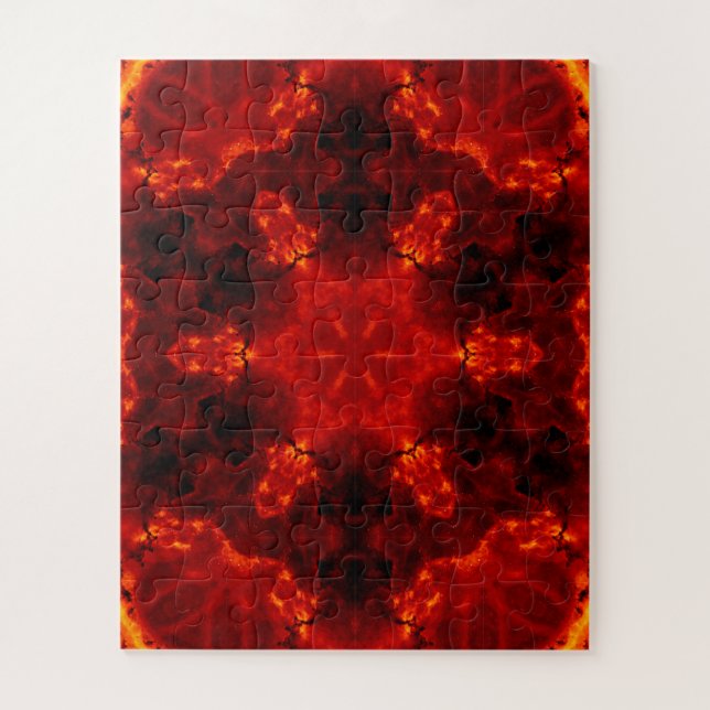 Puzzle Flaming Snowflake Orange Gradient Kaleidoscope (Vertical)