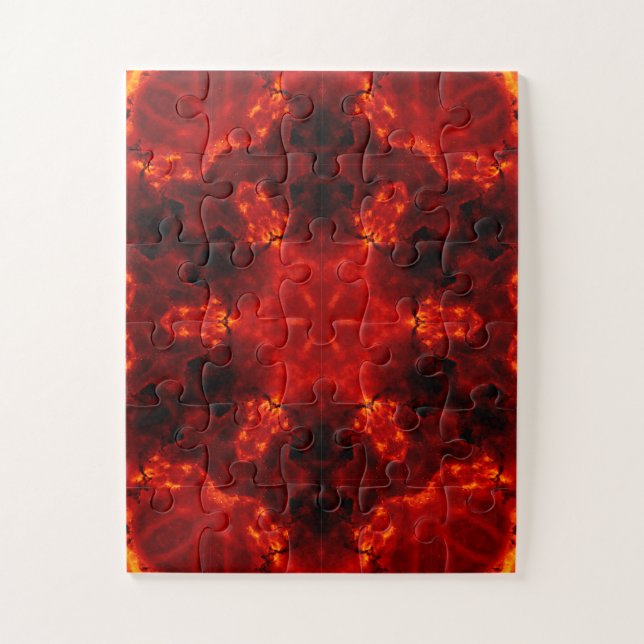 Puzzle Flaming Snowflake Orange Gradient Kaleidoscope (Vertical)