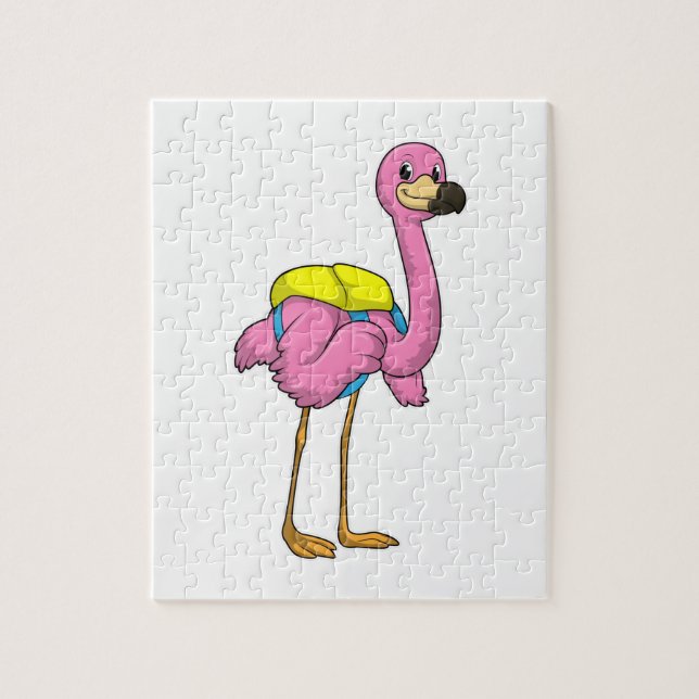 Puzzle Flamingo como alumno con bolso escolar (Vertical)