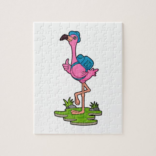 Puzzle Flamingo como excursionista con mochila (Vertical)