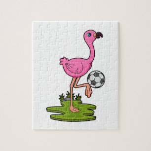 Puzzle Flamingo como jugador de fútbol con fútbol