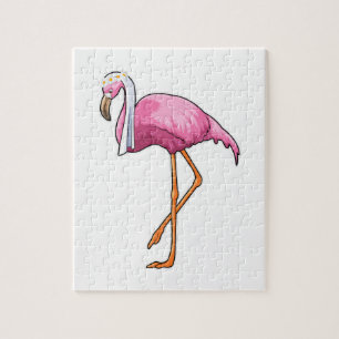 Puzzle Flamingo como novia con velo