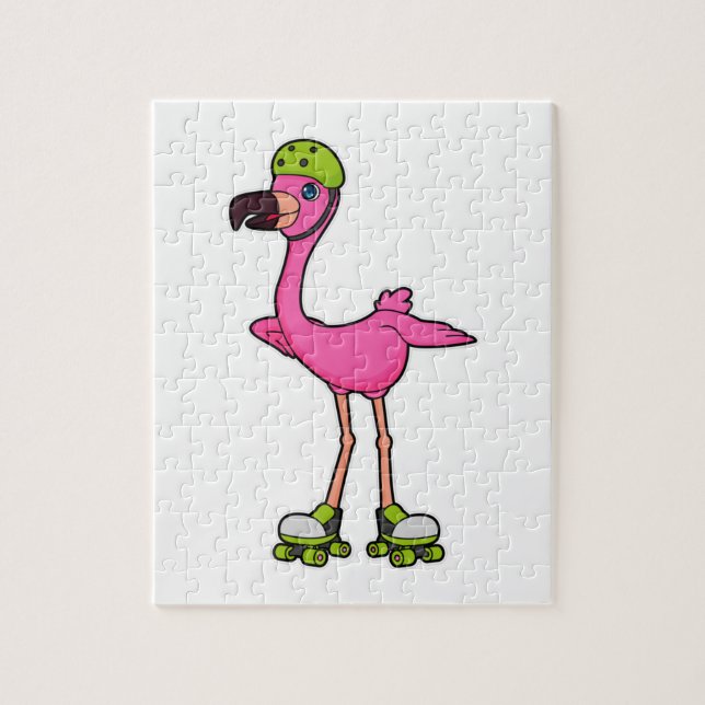 Puzzle Flamingo como patinador con patines y casco (Vertical)