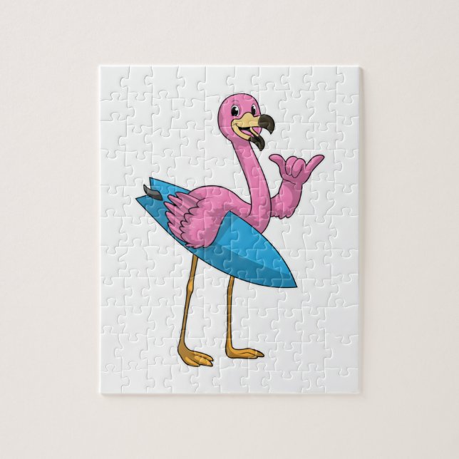 Puzzle Flamingo como surfista con Surfboard (Vertical)