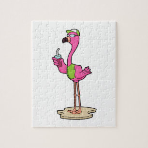 Puzzle Flamingo con gafas de sol y gorra