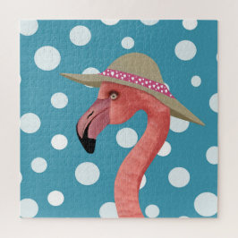 Puzzle Flamingo de verano | Puntos de polka azul decorati