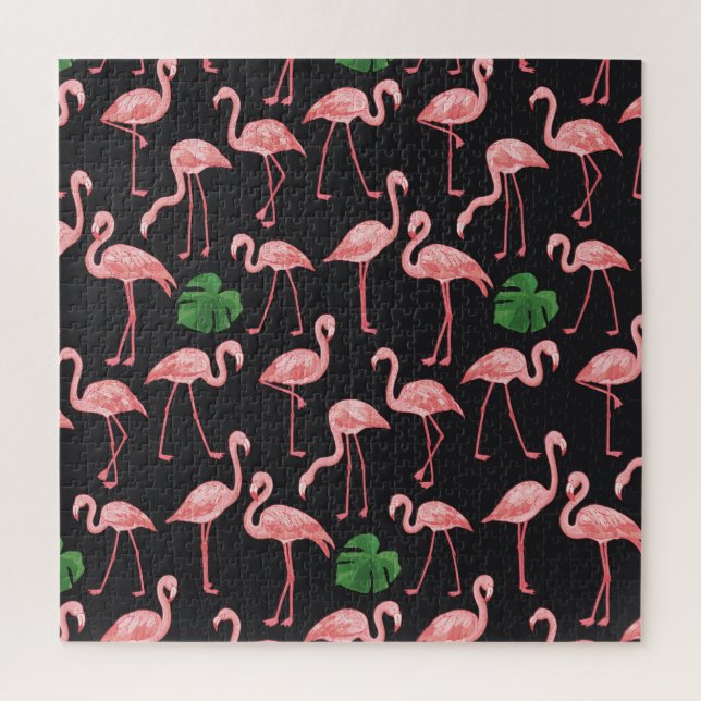 Puzzle Flamingo Elegance: Vieja Monstera Fusión. (Vertical)