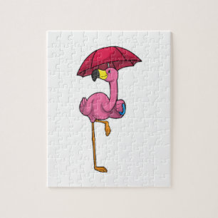 Puzzle Flamingo en la lluvia con paraguas