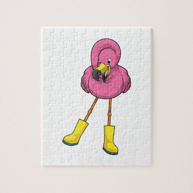 Puzzle Flamingo en Lluvia con botas de goma (Vertical)