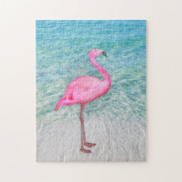 Puzzle Flamingo rosa en la playa tropical