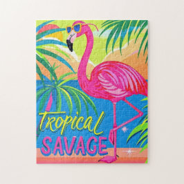 Puzzle Flamingo rosa Estacionamiento tropical en una pier