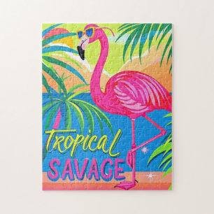 Puzzle Flamingo rosa Estacionamiento tropical en una pier