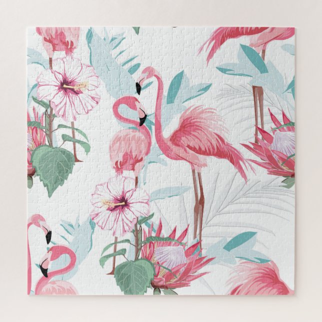 Puzzle Flamingo Rosa: Flores Exóticas Sin Marea. (Vertical)