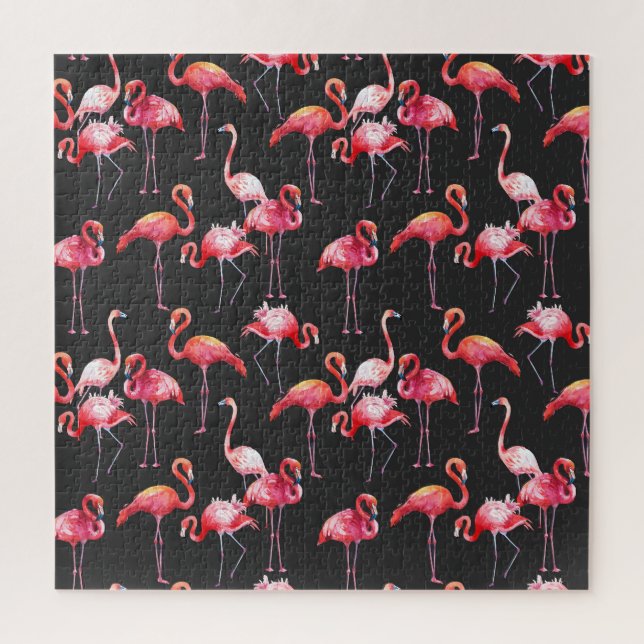 Puzzle Flamingo Rosa: Patrón acuarela tropical. (Vertical)