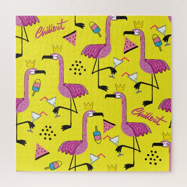 Puzzle Flamingo rosa: Patrón de moda de verano (Vertical)