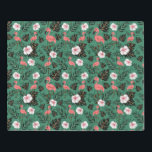 Puzzle Flamingo seamless pattern pink on green background<br><div class="desc">Do you love flamingo birds? Do you enjoy wildlife in rainforests? This tropical flamingo seamless pattern will add some fun to your summer holidays. It fits you when sitting on the beach. Floral patterns always give the impression of joy and happiness. You can present it as a gift to your...</div>