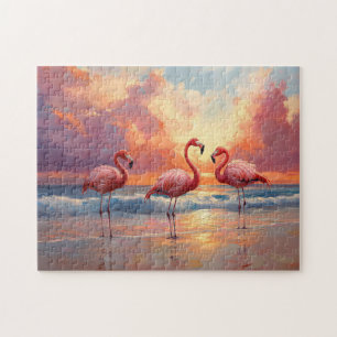 Puzzle Flamingo Trio en la playa
