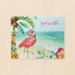 Puzzle Flamingo Tropical Beach Personalizado Niños