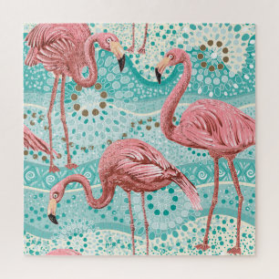 Puzzle Flamingo Tropical: Papel de fondo floral vintage