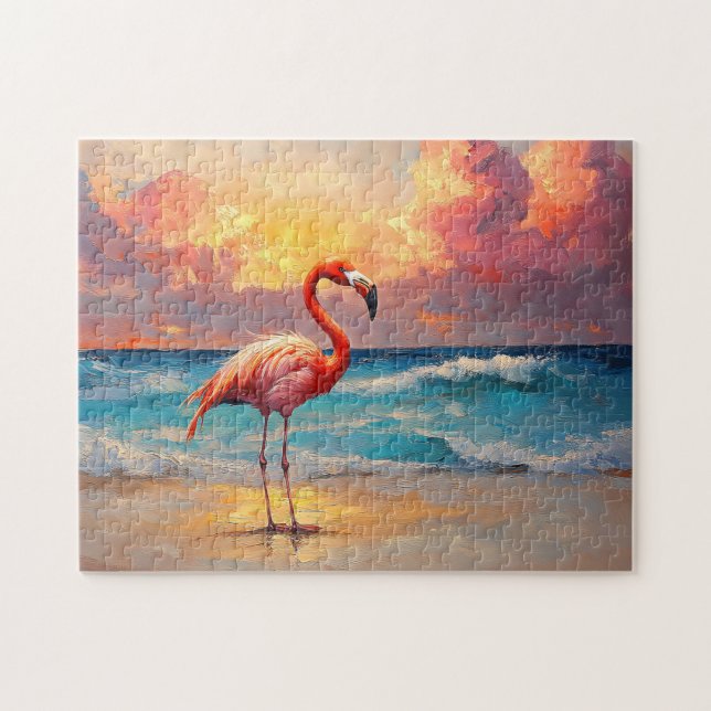 Puzzle Flamingo vibrante en la playa (Horizontal)