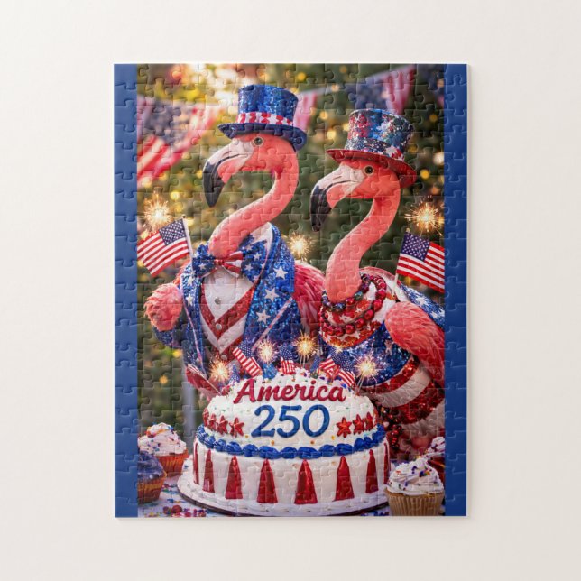 Puzzle Flamingos Happy 250th Birthday America July 4th (Vertical)