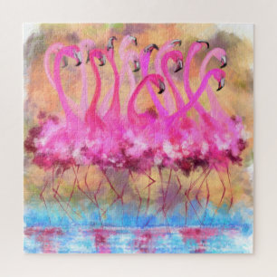 Puzzle Flamingos rosados Love Dance - Pintura original de