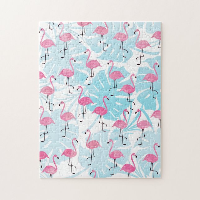 Puzzle Flamingos y hojas de monstera gráciles (Vertical)