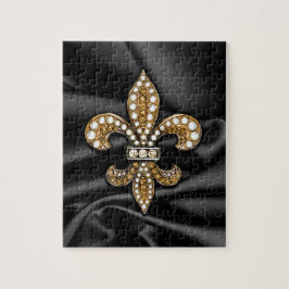 Puzzle Fleur De Lis Satin Jewel dorado negro