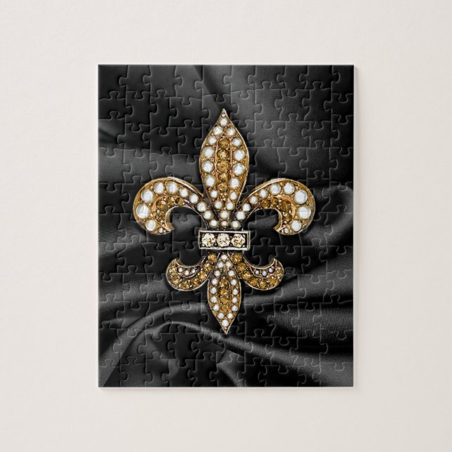 Puzzle Fleur De Lis Satin Jewel dorado negro (Vertical)