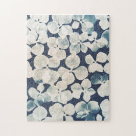 Puzzle fleuri - cianotipo - fleurs d'hortensia