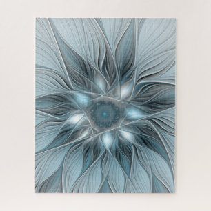 Puzzle Flor abstracta alegre azul gris fractal floral