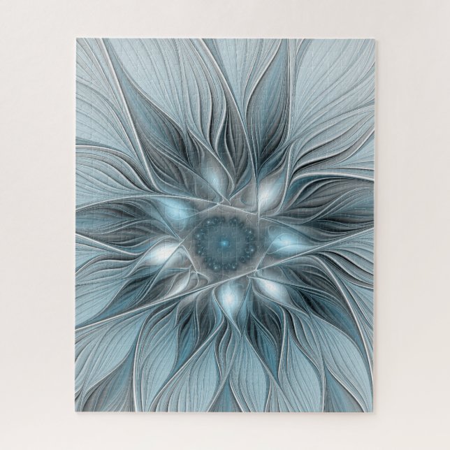 Puzzle Flor abstracta alegre azul gris fractal floral (Vertical)