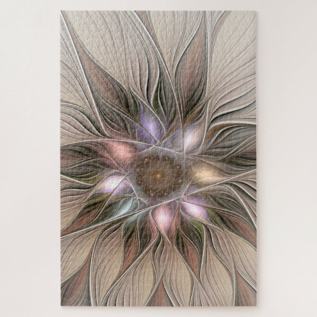 Puzzle Flor Abstracta Alegre Beige Marrón Floral Fractal (Vertical)