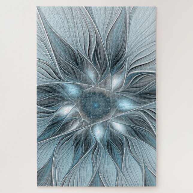 Puzzle Flor abstracta alegre de flores azul gris fractal (Vertical)