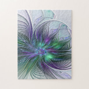 Puzzle Flor Abstracta Moderna Fractal Verde Púrpura