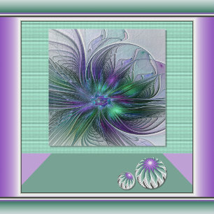 Puzzle Flor Abstracta Moderna Fractal Verde Púrpura