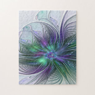 Puzzle Flor Abstracta Moderna Fractal Verde Púrpura
