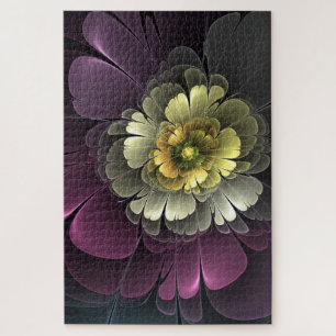 Puzzle Flor abstracta moderna purpura gris khaki