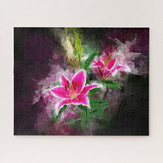 Puzzle Flor acuarela de Stargazer Lily - bb 02 (Horizontal)