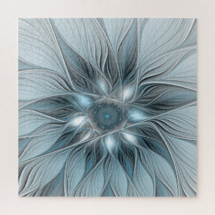 Puzzle Flor alegre Abstracto Floral Gris azul Fractal