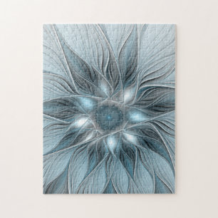Puzzle Flor alegre Abstracto Floral Gris azul Fractal