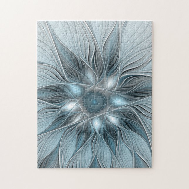 Puzzle Flor alegre Abstracto Floral Gris azul Fractal (Vertical)