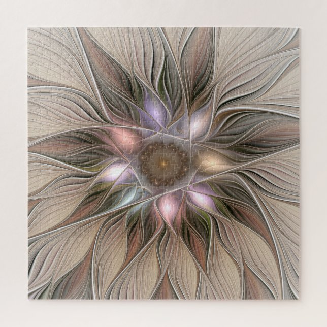 Puzzle Flor alegre Abstracto Fractal floral Beige Brown (Vertical)