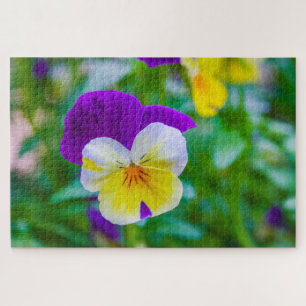 Puzzle Flor amarilla, blanca y violeta