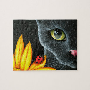 Puzzle Flor amarilla del gato negro 510